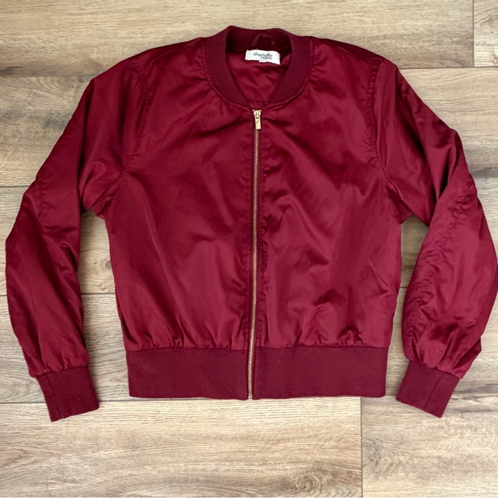 Y2K Charlotte Russe Burgundy Bomber Jacket Zip Up Womens Large
